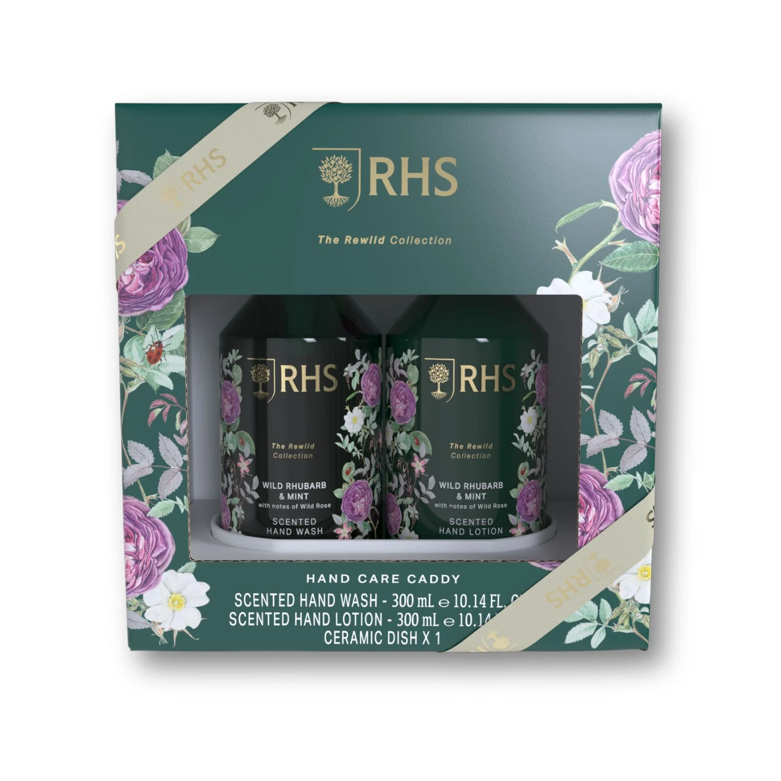 RHS Hand Care Caddy Rewild Rhubarb and Mint 2 x 300ml