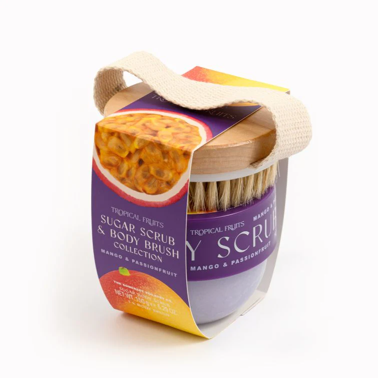 Tropical Fruits Mango and Passionfruit Body Scrub and Body Brush Gift Set 150g