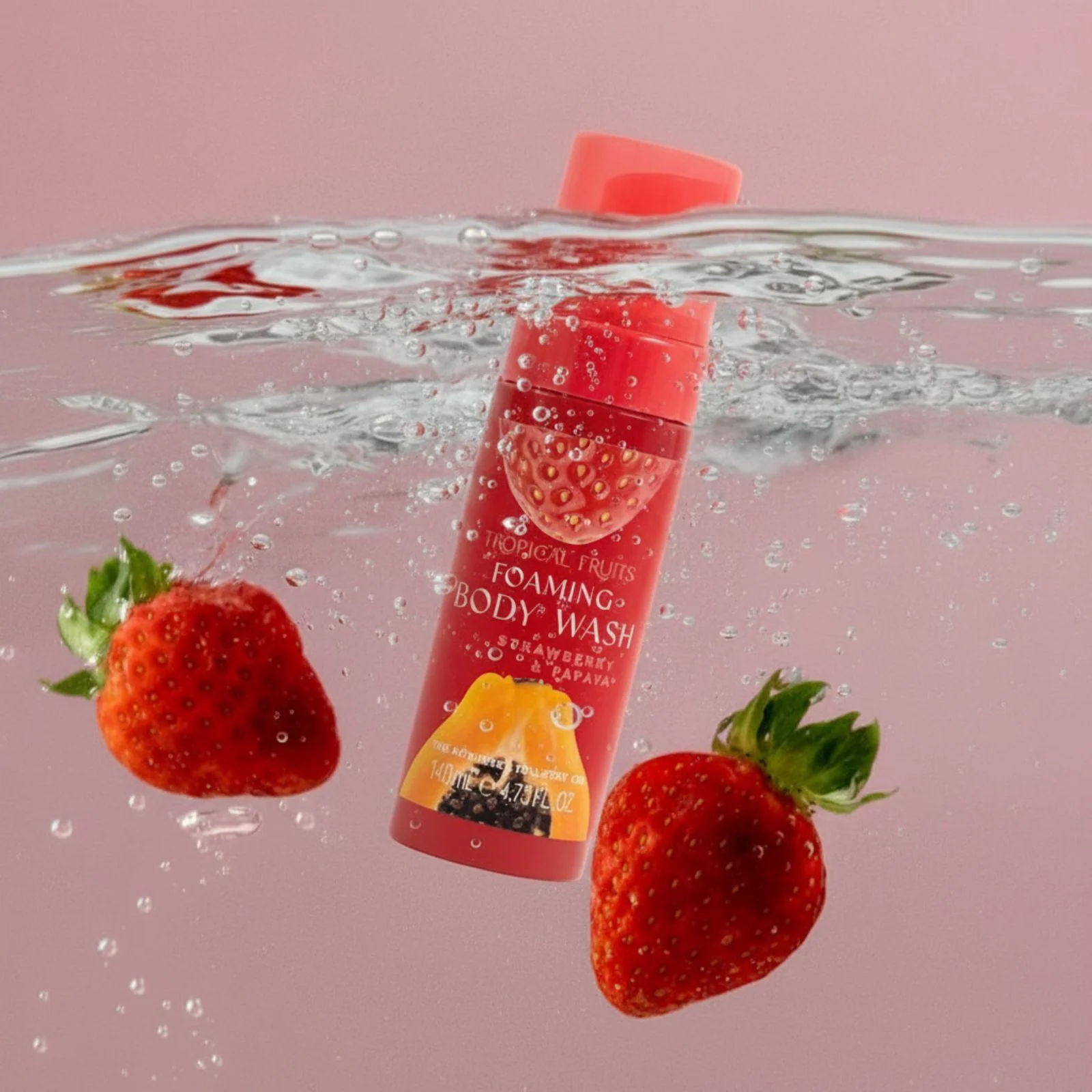 Tropical Fruits Strawberry and Papaya Foaming Body Wash 140ml - Image 2